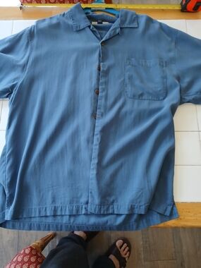 Tommy Bahama Relaxed Camp Collar Button-Front Shirt in Blue Silk